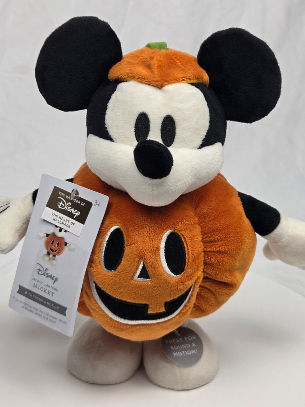 Hallmark Disney JACK-O'-LANTERN MICKEY MOUSE PLUSH With Sound and Motion Works